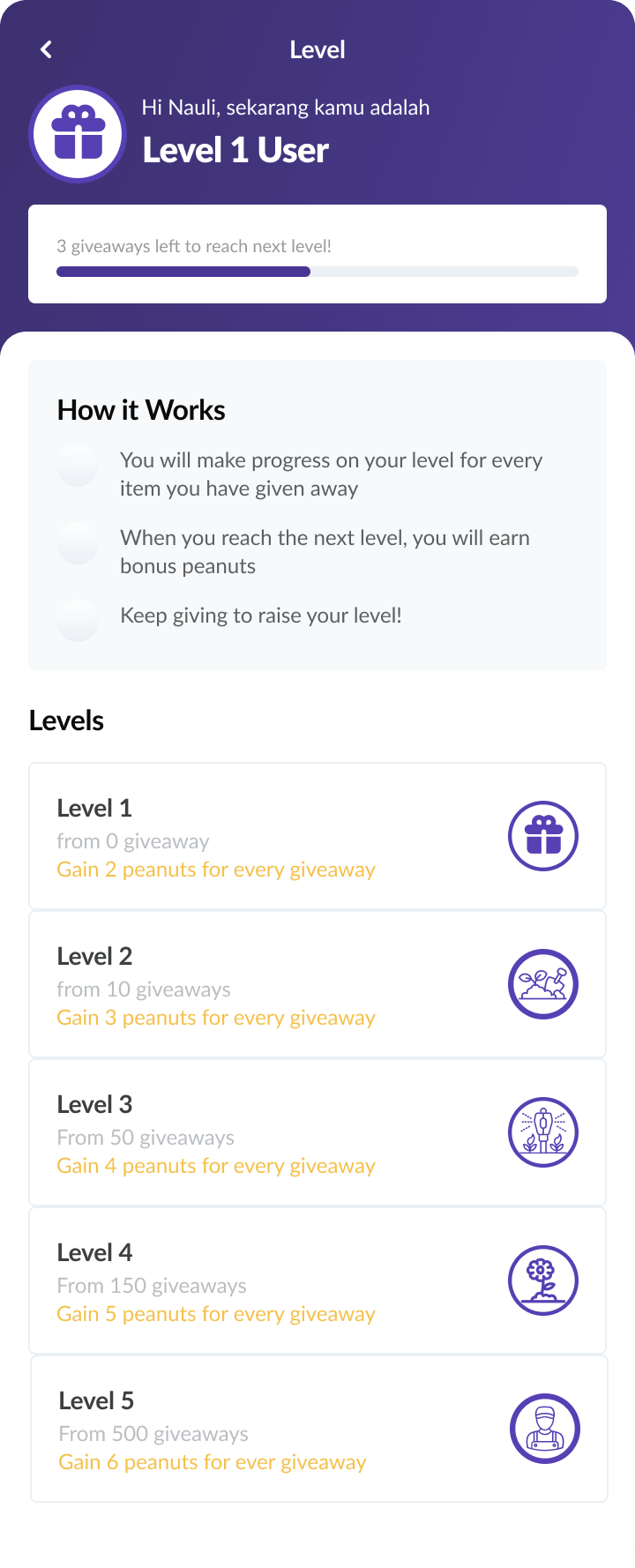 Gamified profile interface displaying user level ranks and badge accomplishments